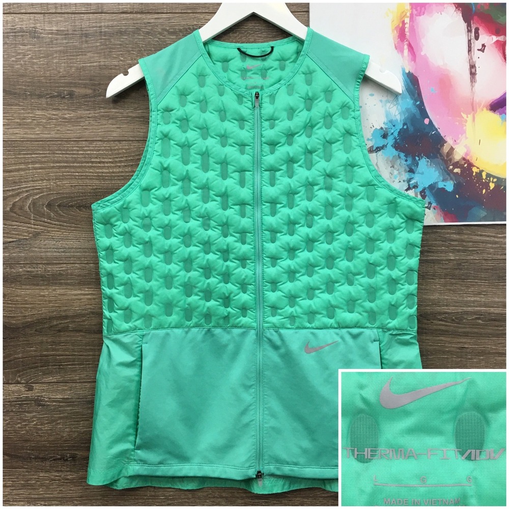 Nike Therma-FIT ADV Womens Mint Green Quilted Down Running Vest Large